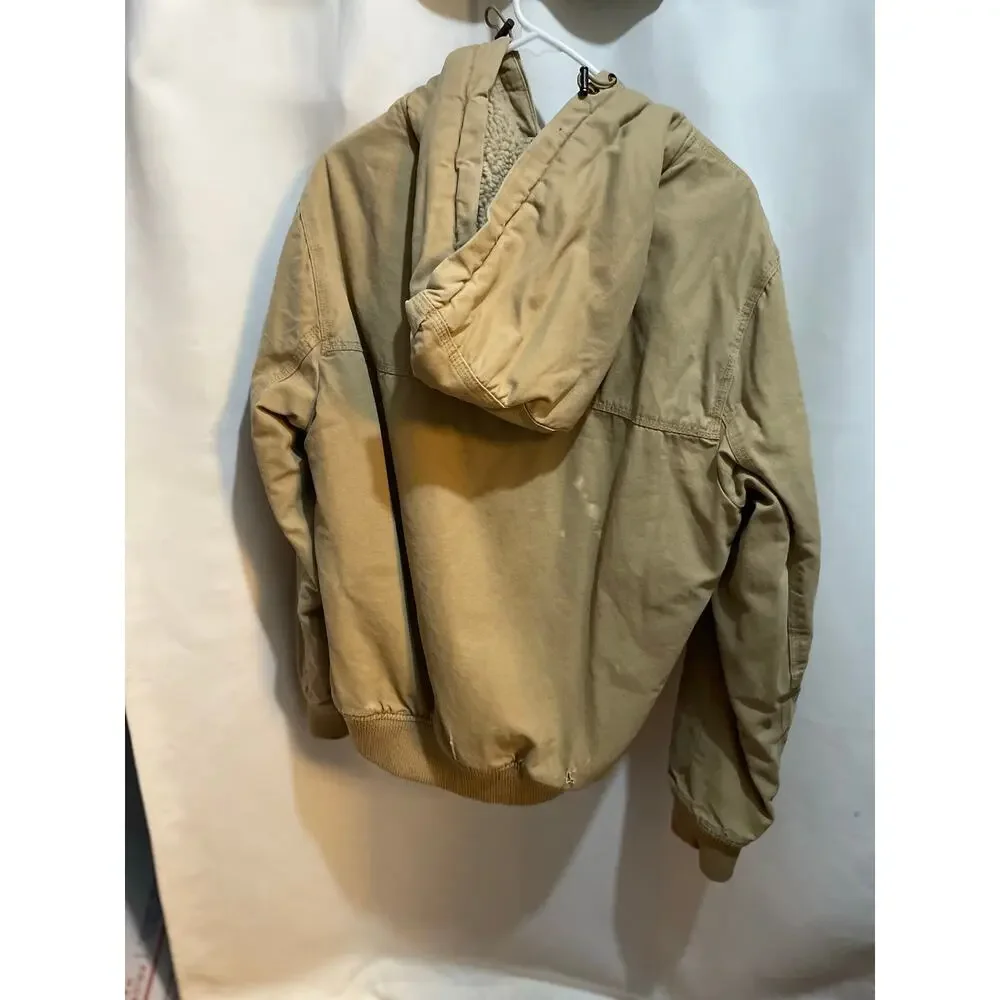 Levi's Coat Mens M Sherpa Lined Canvas Utility Trucker Jacket Hoodie Tan Zip Up